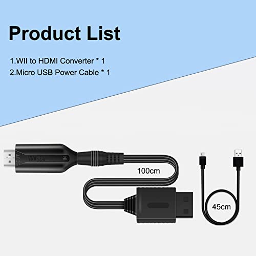 Wiistar Wii to HDMI Converter Wii HDMI Adapter Cable 1m/3.2ft 1080P for Full HD Device Video Converter 720/1080P Supports All Wii Display Modes