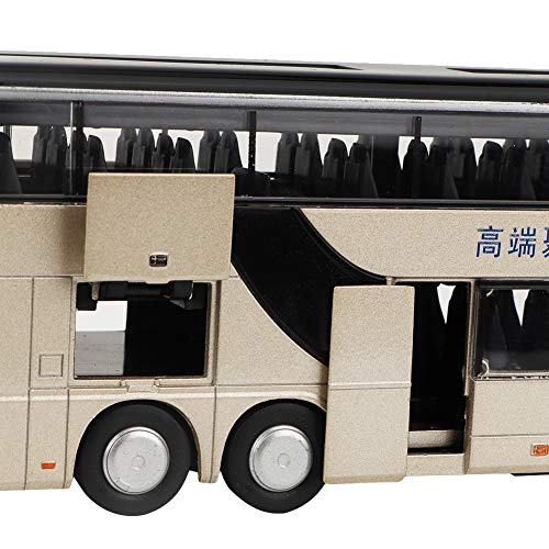 FECAMOS Electric Bus Toy 1:32 Alloy Double Decker Bus Model Long Distance Bus Toy Car Bus with Light Music for Children Kids Gift(Gold)