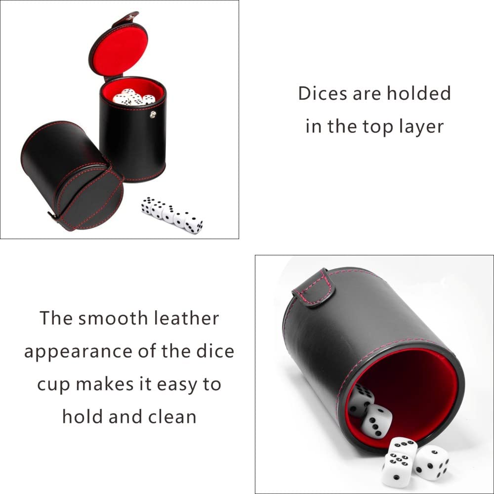 Dice Cup Pu Leather Dice Storage Tool Fashion Felt Lining Quiet Dice Shaker for Enjoy with Friend and Family in Party(5 dice Included)