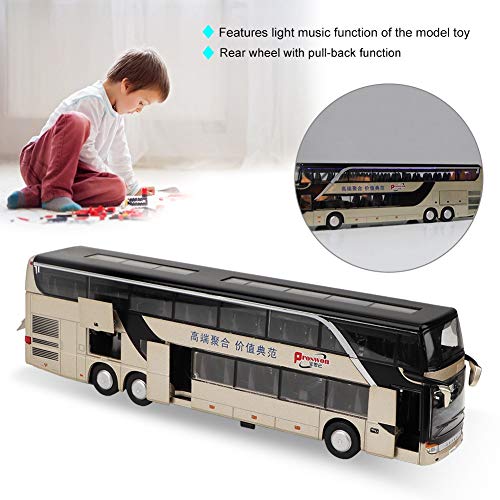 FECAMOS Electric Bus Toy 1:32 Alloy Double Decker Bus Model Long Distance Bus Toy Car Bus with Light Music for Children Kids Gift(Gold)