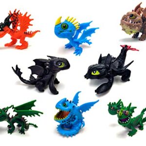 Toysvill Dragons (Set 8 pcs) - Mini Action Figures: Toothless (Night Fury), Deadly Nadder, Gronckle, Hideous Zippleback, Hotburple, Monstrous Nightmare, Terrible Terror