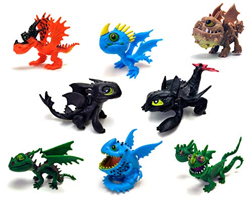 Toysvill Dragons (Set 8 pcs) - Mini Action Figures: Toothless (Night Fury), Deadly Nadder, Gronckle, Hideous Zippleback, Hotburple, Monstrous Nightmare, Terrible Terror