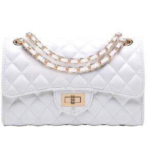 Eveupp White Purses for Women White Crossbody Bags for Women Quilted Purse with Chain Strap L