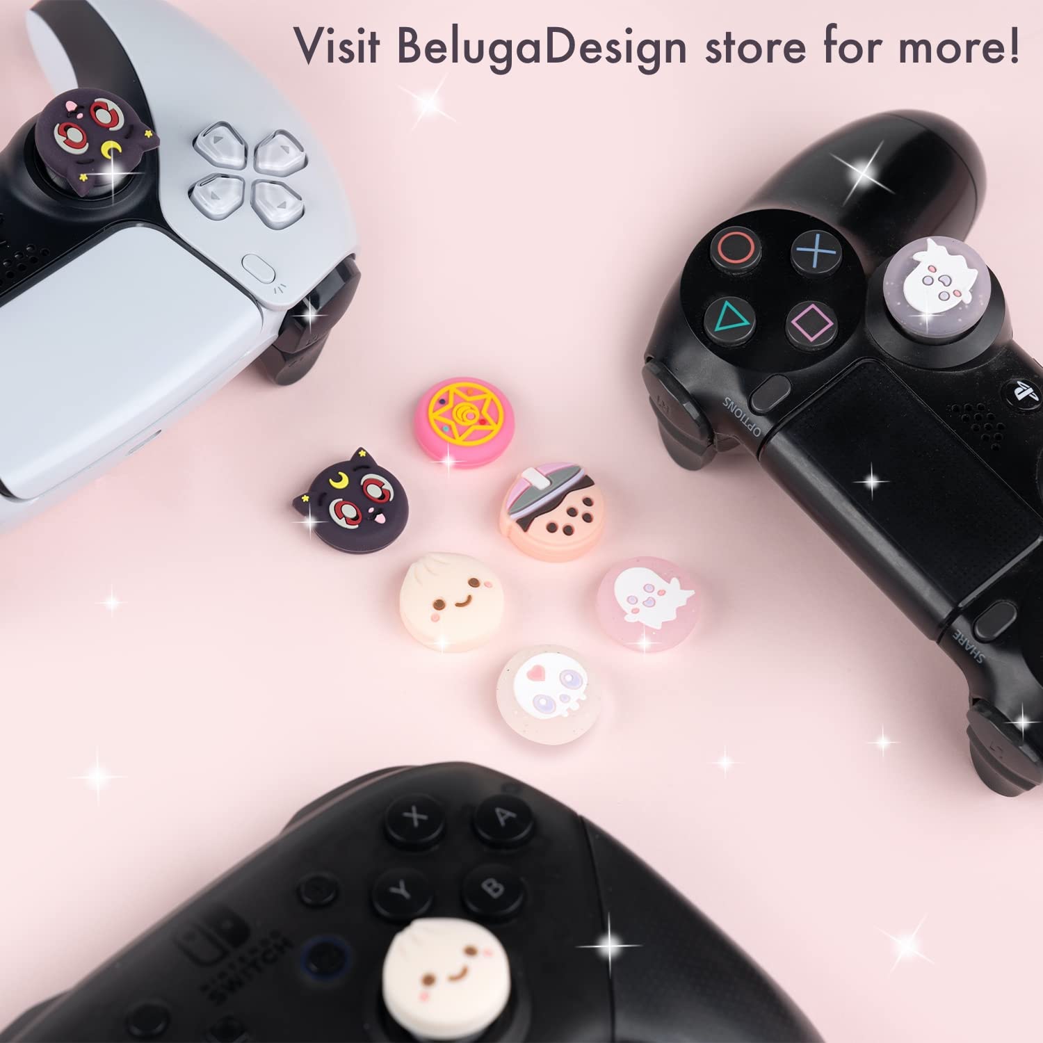 BelugaDesign Boba Dumpling Thumb Grips | Cute Pastel Button Caps | Compatible with Sony PlayStation PS5 PS4 Xbox Nintendo Switch Pro Controllers (Does not fit Joycons)