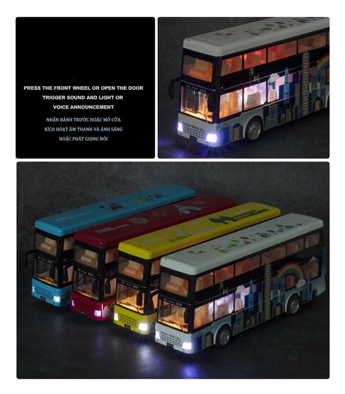 MING ZHEN Toy car Model for Sightseeing Tourist Double Decker Toy Bus City Bus Diecasts Alloy Toy Car Model Sound Light Kids Gift (Color : A1)