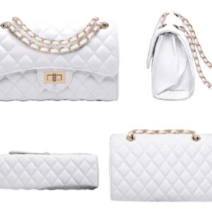 Eveupp White Purses for Women White Crossbody Bags for Women Quilted Purse with Chain Strap L