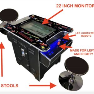 Top Us Video Arcades Full Size Commercial Grade Cocktail Arcade Machine 2 Player Retro 60 Games 22" LCD Screen Tempered Glass 2 Stools Included 5 Year Warranty Black