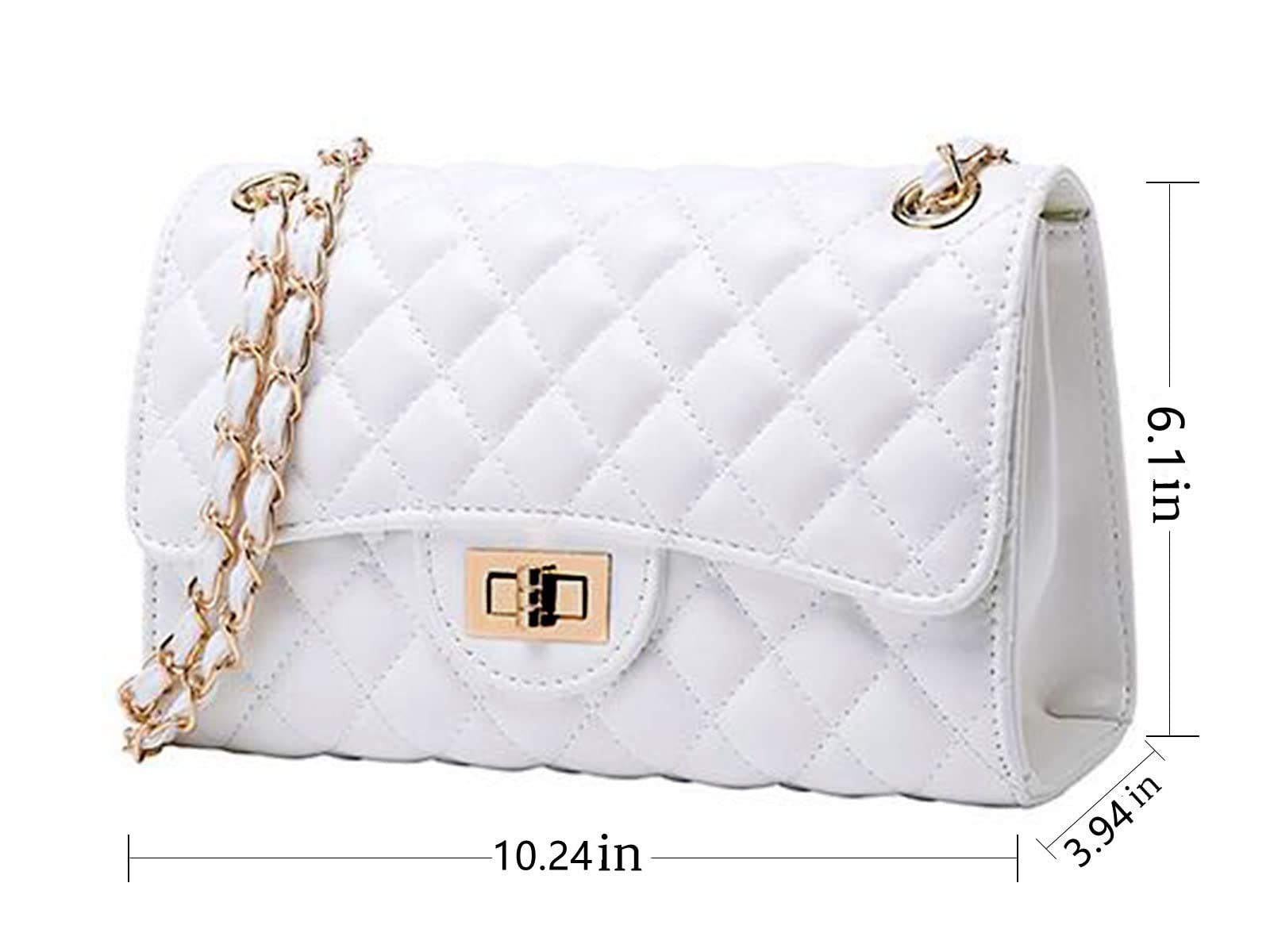 Eveupp White Purses for Women White Crossbody Bags for Women Quilted Purse with Chain Strap L