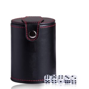 Dice Cup Pu Leather Dice Storage Tool Fashion Felt Lining Quiet Dice Shaker for Enjoy with Friend and Family in Party(5 dice Included)