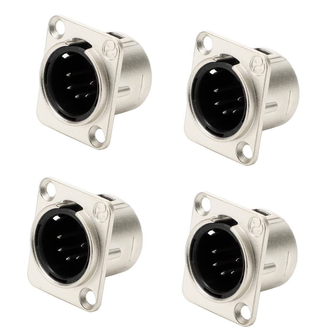 GDQLCNXB XLR Male Jack 5 Pin Panel Mount Jacks，Silver Metal Housing XLR-M Microphone Connector, 4Pcs.