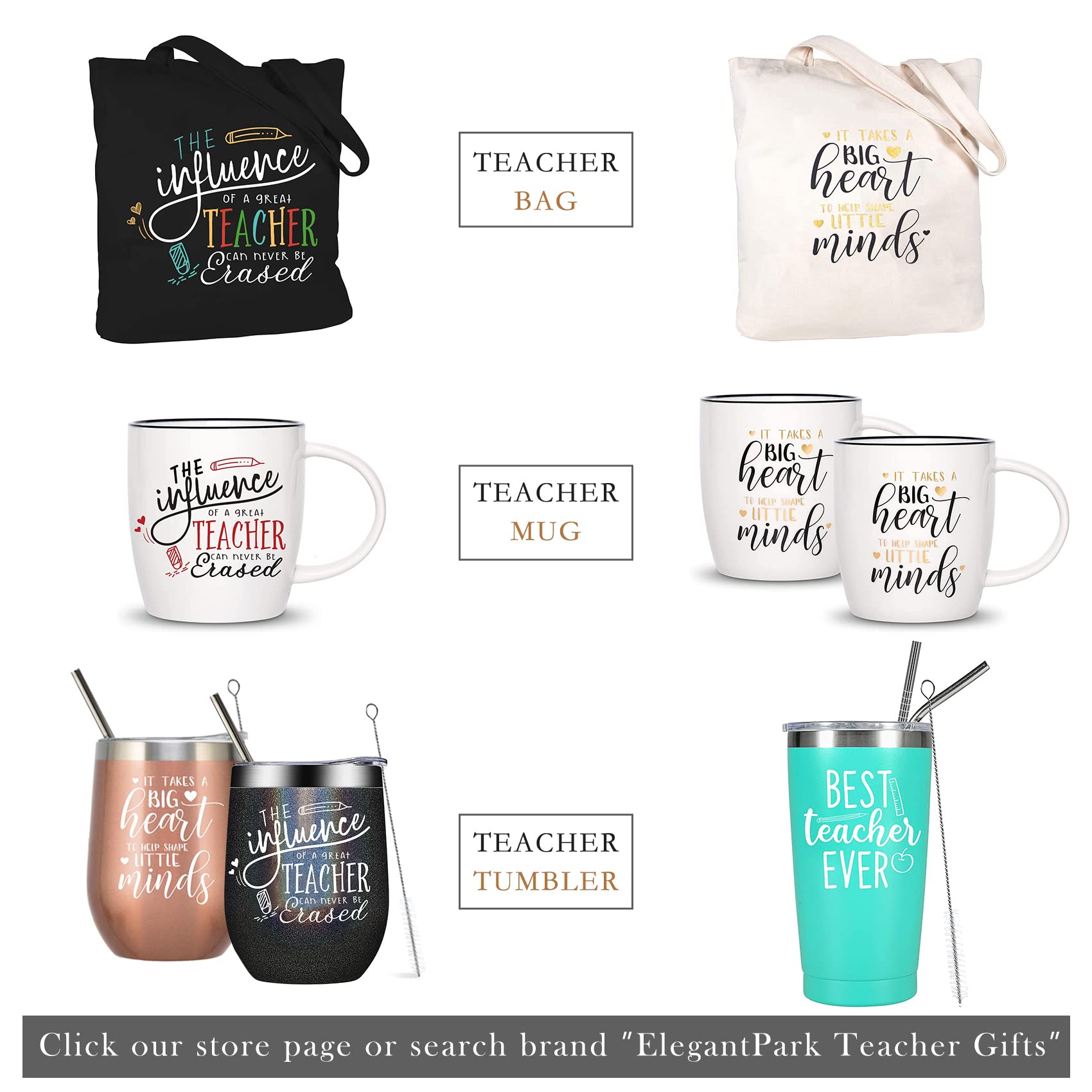 ELEGANTPARK Teacher Appreciation Gifts in Bulk Teacher Gifts for Women Graduation Valentines Day Thanksgiving Christmas Gifts for Teacher Bag with Interior Pocket Black Canvas 2 Pcs