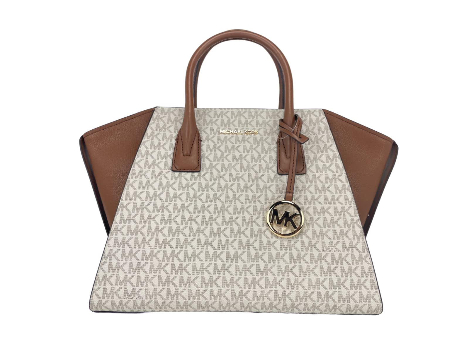 Michael Kors Avril Large Top Zip Satchel Shoulder Bag MK Vanilla MK Signature