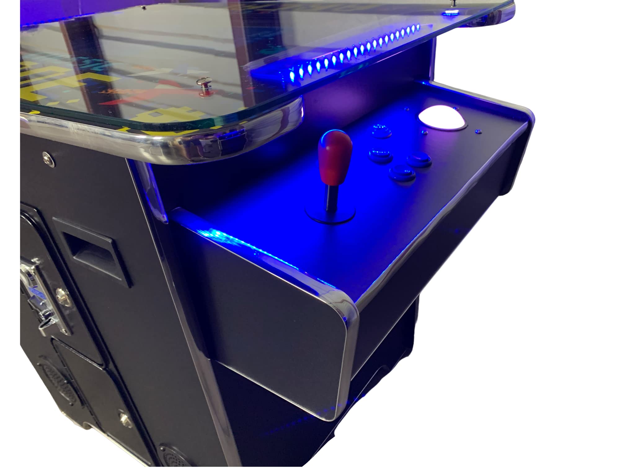 TOP US VIDEO ARCADES Full Size Commercial Grade Cocktail Arcade Machine 2 Player Upgraded Trackballs 412 Games 22" LCD Screen Tempered Glass 2 Stools Included 5 Year Warranty Black