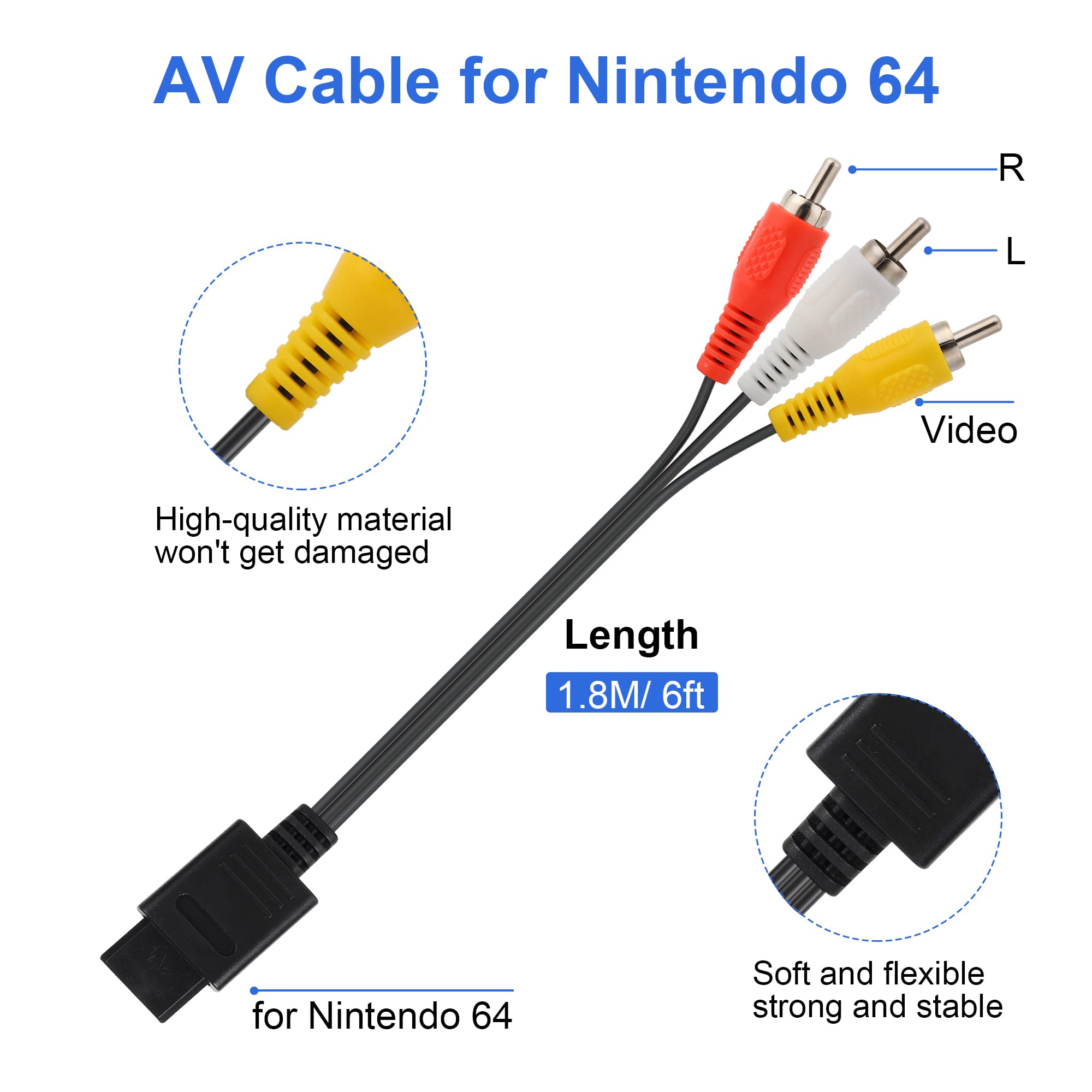 N64 Power Supply and AV Cable, Replacement AC Power Adapter and AV Composite Video Cable Compatible with Nintendo 64