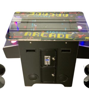 TOP US VIDEO ARCADES Full Size Commercial Grade Cocktail Arcade Machine 2 Player Upgraded Trackballs 412 Games 22" LCD Screen Tempered Glass 2 Stools Included 5 Year Warranty Black