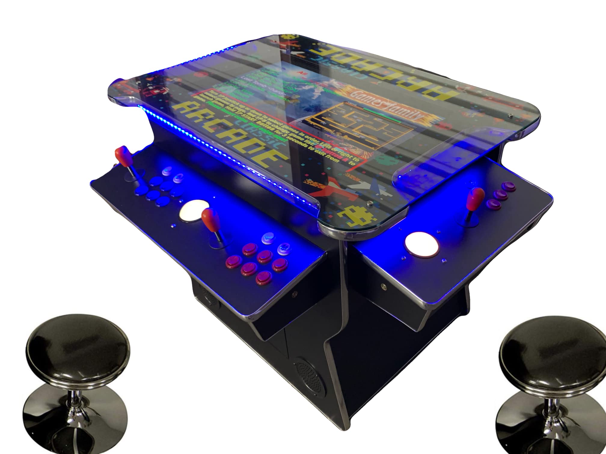 Top Us Video Arcades Full Size Commercial Grade Cocktail Arcade Machine 4500 Games Lift Up / Tilt Screen 26.5 Screen Tempered Glass 2 Stools Included 5 Year Warranty Black