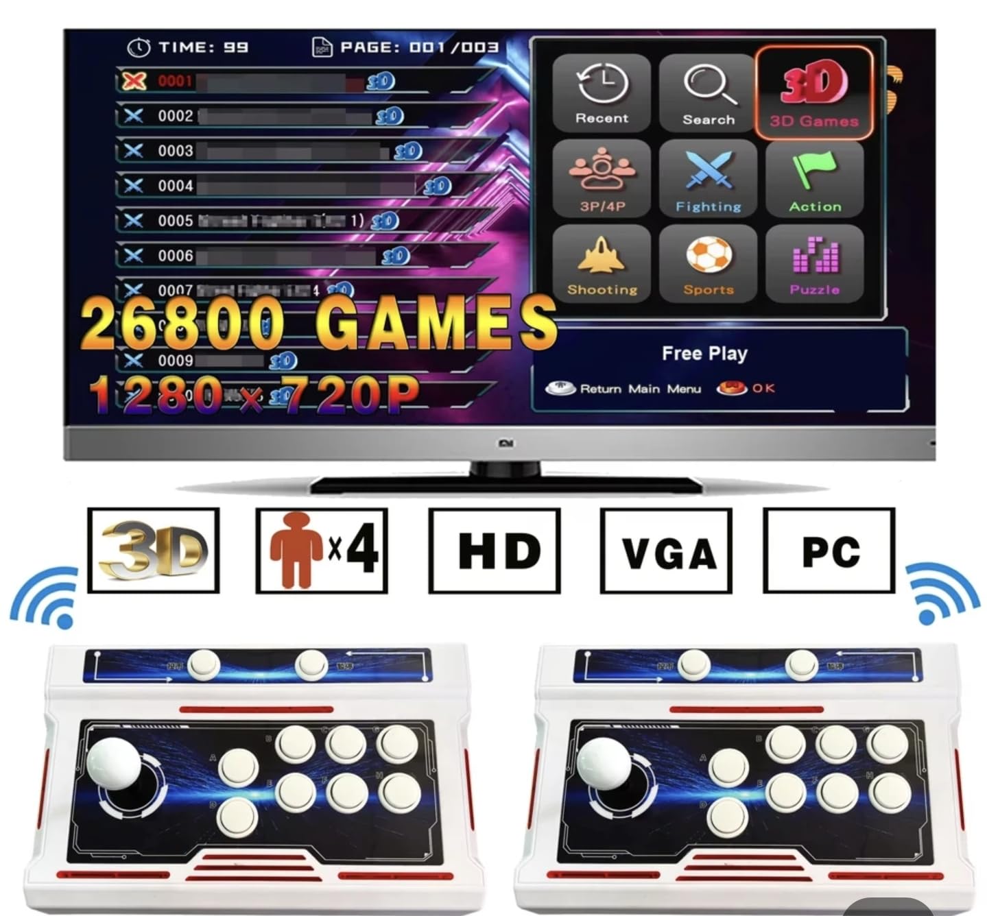 Wireless Pandora Box 50S 26800 in1 Bluetooth 3D Arcade Games Console 1-4 Player