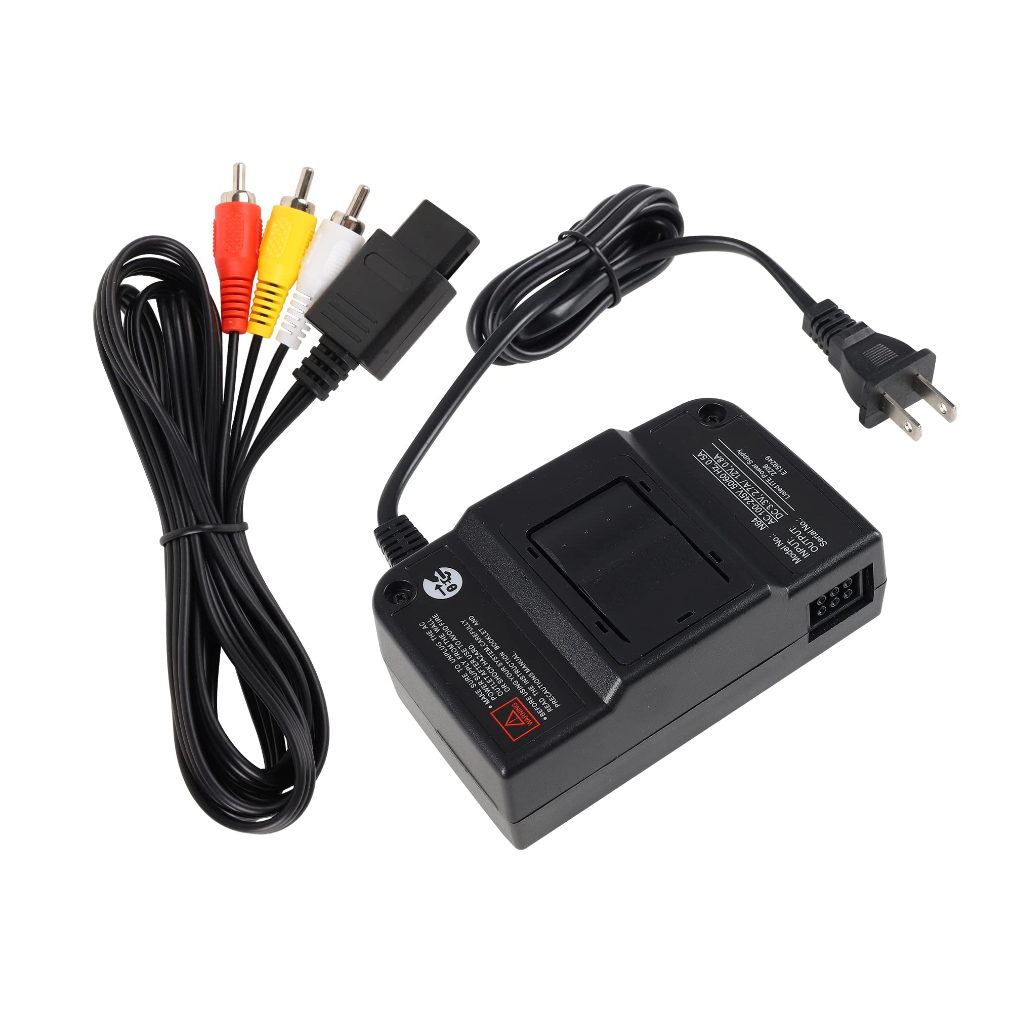 N64 Power Supply and AV Cable, Replacement AC Power Adapter and AV Composite Video Cable Compatible with Nintendo 64