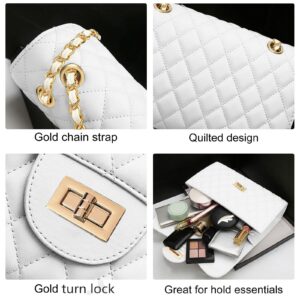 Eveupp White Purses for Women White Crossbody Bags for Women Quilted Purse with Chain Strap L