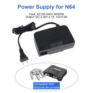 N64 Power Supply and AV Cable, Replacement AC Power Adapter and AV Composite Video Cable Compatible with Nintendo 64