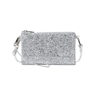 LAM GALLERY Sparkling Glitter Evening Clutch Silver Bride Purse for Wedding Bling Clutch Handbag for Party - Silver Shoulder Style