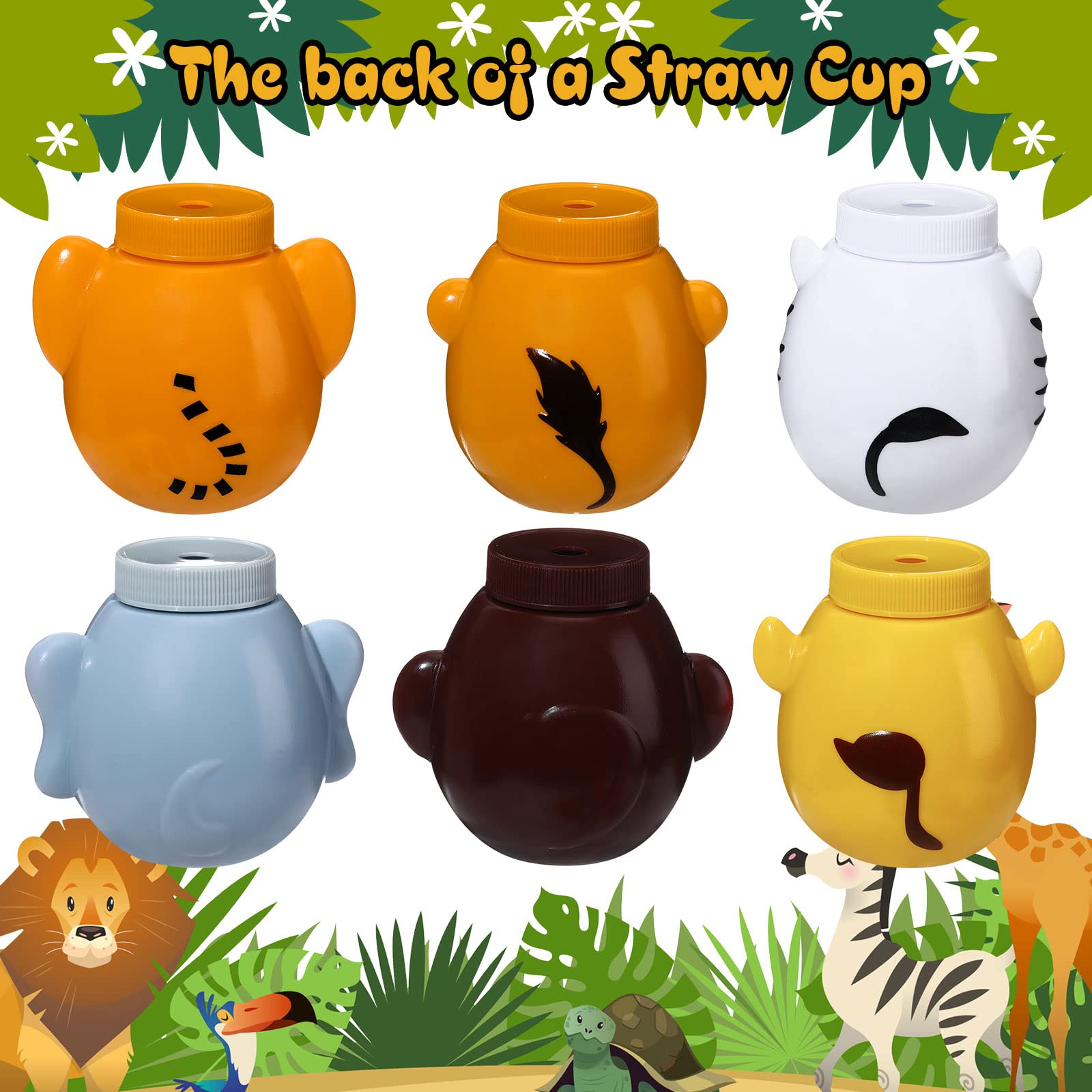 12 Set Zoo Animal Cups with Straws and Lids, 10 oz Plastic Reusable Safari Jungle Animal Theme Party Kids Cups for Elephant, Monkey, Lion, Tiger, Zebra, Giraffe, Safari Birthday Party Supplies