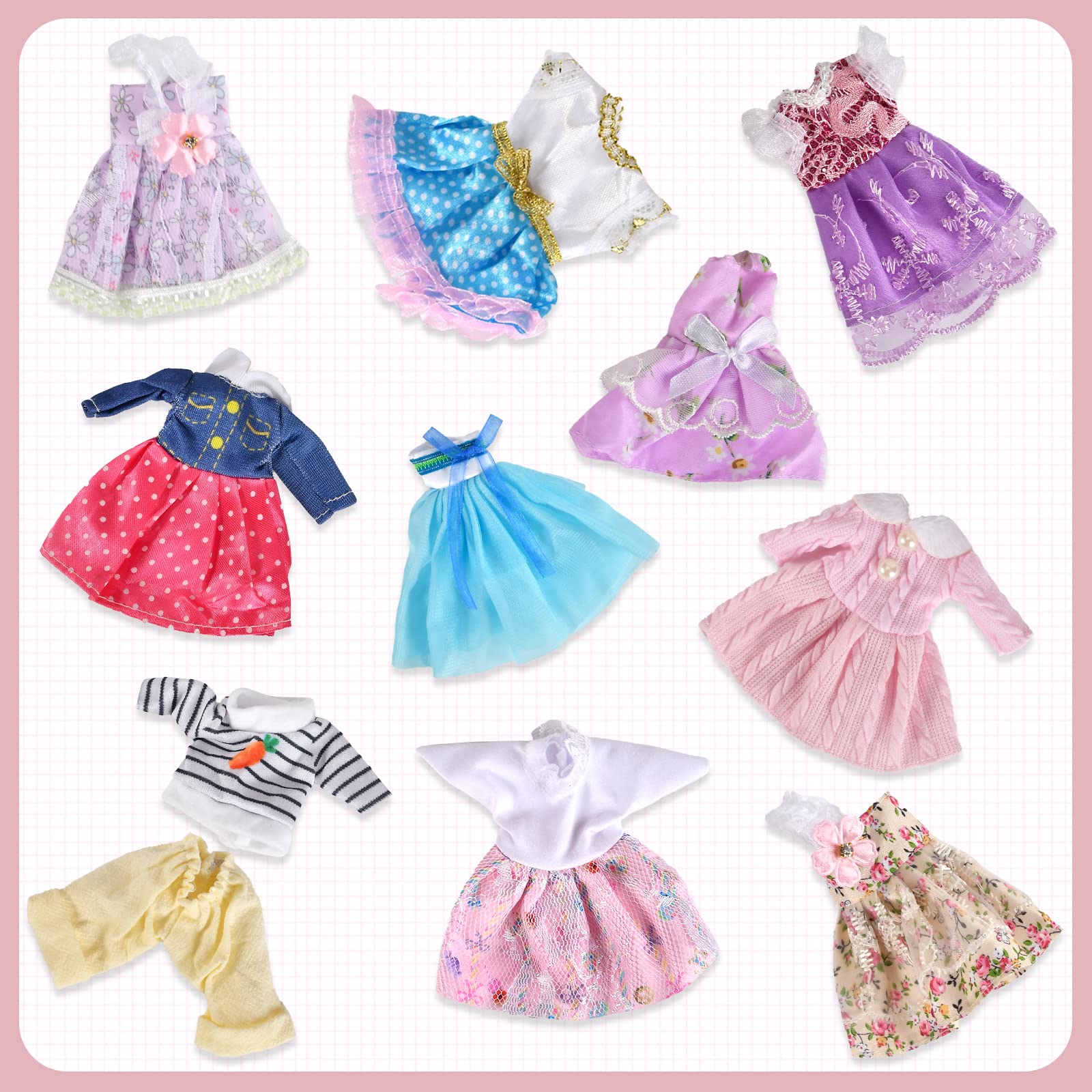 JING SHOW BUSSINESS 10 Sets Doll Clothes for 6 inch Doll ，Include 5 Pieces Girl Mini Dolls, 10 Sets Handmade Doll Clothes and 5 Pairs of Doll Shoes