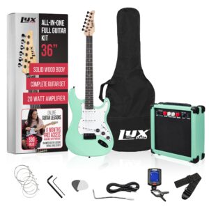 LyxPro 36 Inch Electric Guitar and Kit for Kids with 3/4 Size Beginner’s Guitar, Amp, Six Strings, Two Picks, Shoulder Strap, Digital Clip On Tuner, Guitar Cable and Soft Case Gig Bag -Green