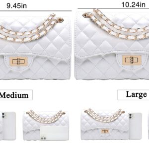 Eveupp White Purses for Women White Crossbody Bags for Women Quilted Purse with Chain Strap L