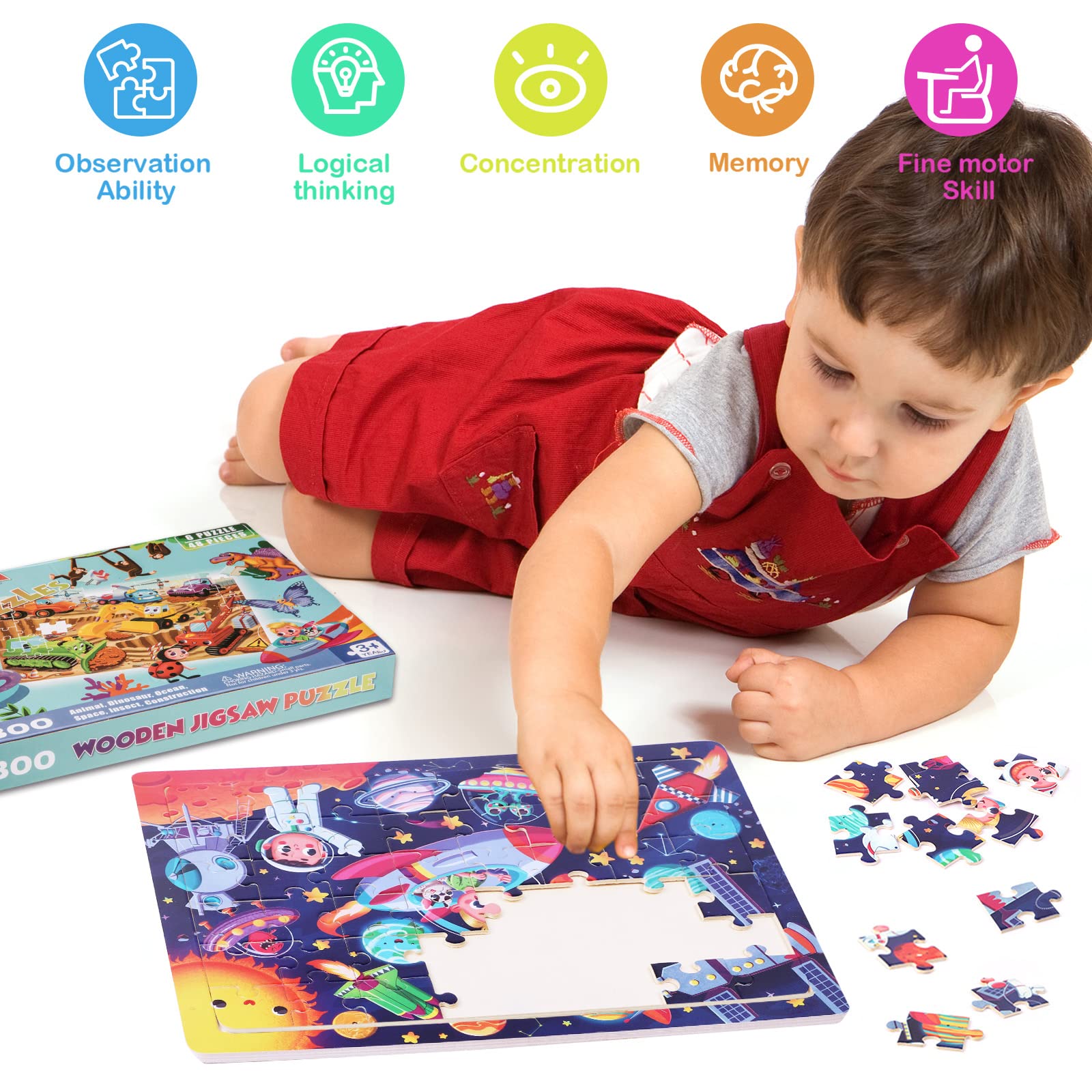 Wooden Puzzles for Kids Ages 4-6-8, 48 Piece Jigsaw Puzzles for Kids 3 4 5 6 7 8 Year Old, Toddler Children Preschool Puzzles Educational Toys for Boys and Girls