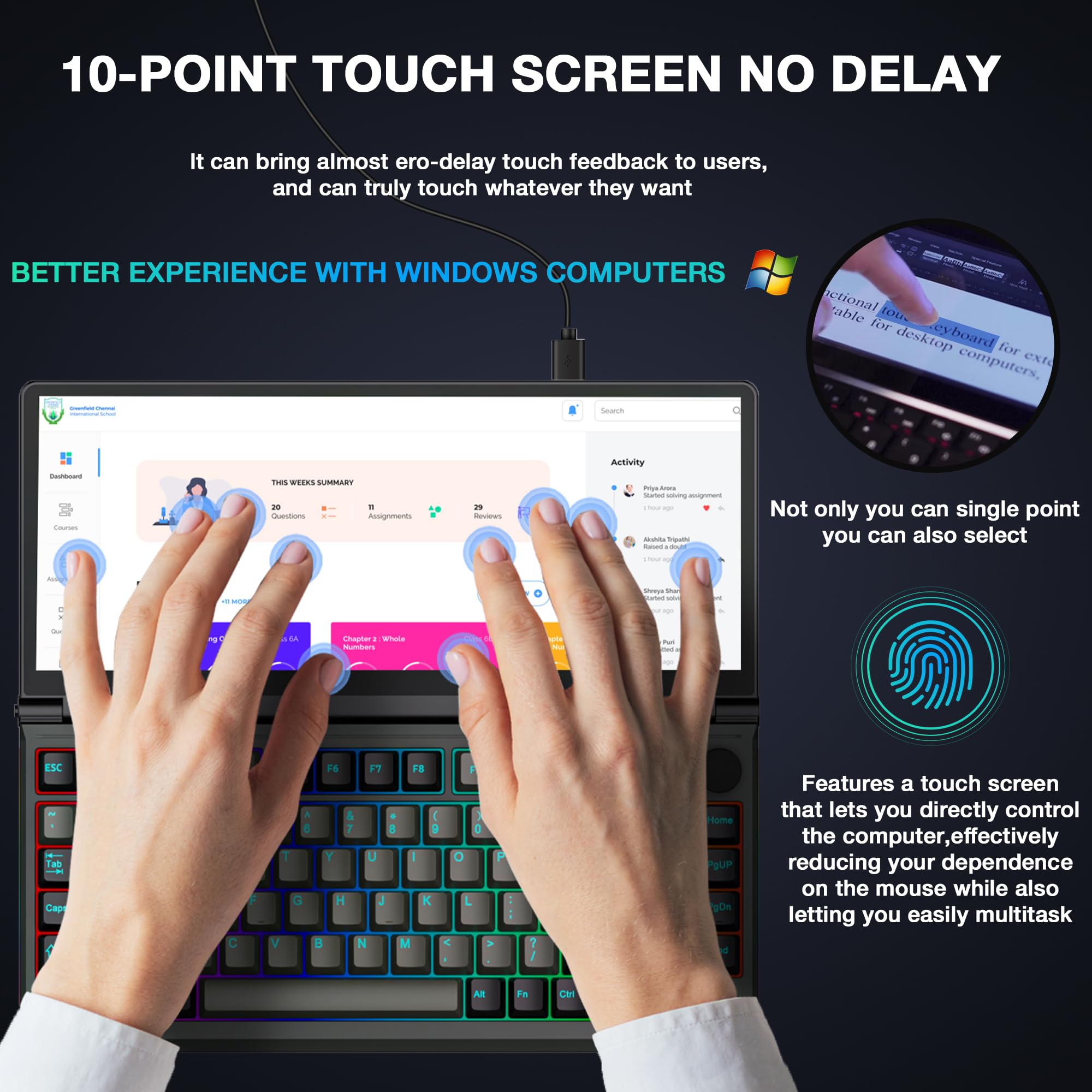 Kwumsy K3 Touchscreen Gaming Mechanical Keyboard - 82 Keys Portable USB Wired RGB LED Backlit N-Key Compact Keyboard, Keyboard With 13" Foldable 0-90 Degree Portable Screen, Plug and Play for Wins Mac