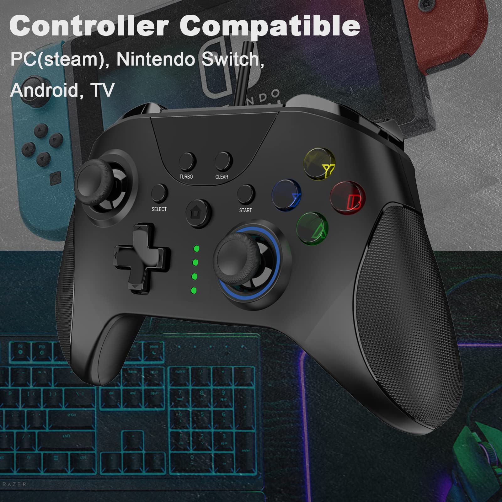 GCHT GAMING SP1048 Wired PC Gaming Controller with Paddles/Hall Joysticks/Hall Triggers/RGB Lighting, Work for Windows PC, Android, Steam and Switch (Black)