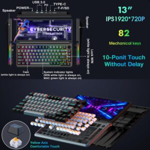 Kwumsy K3 Touchscreen Gaming Mechanical Keyboard - 82 Keys Portable USB Wired RGB LED Backlit N-Key Compact Keyboard, Keyboard With 13" Foldable 0-90 Degree Portable Screen, Plug and Play for Wins Mac