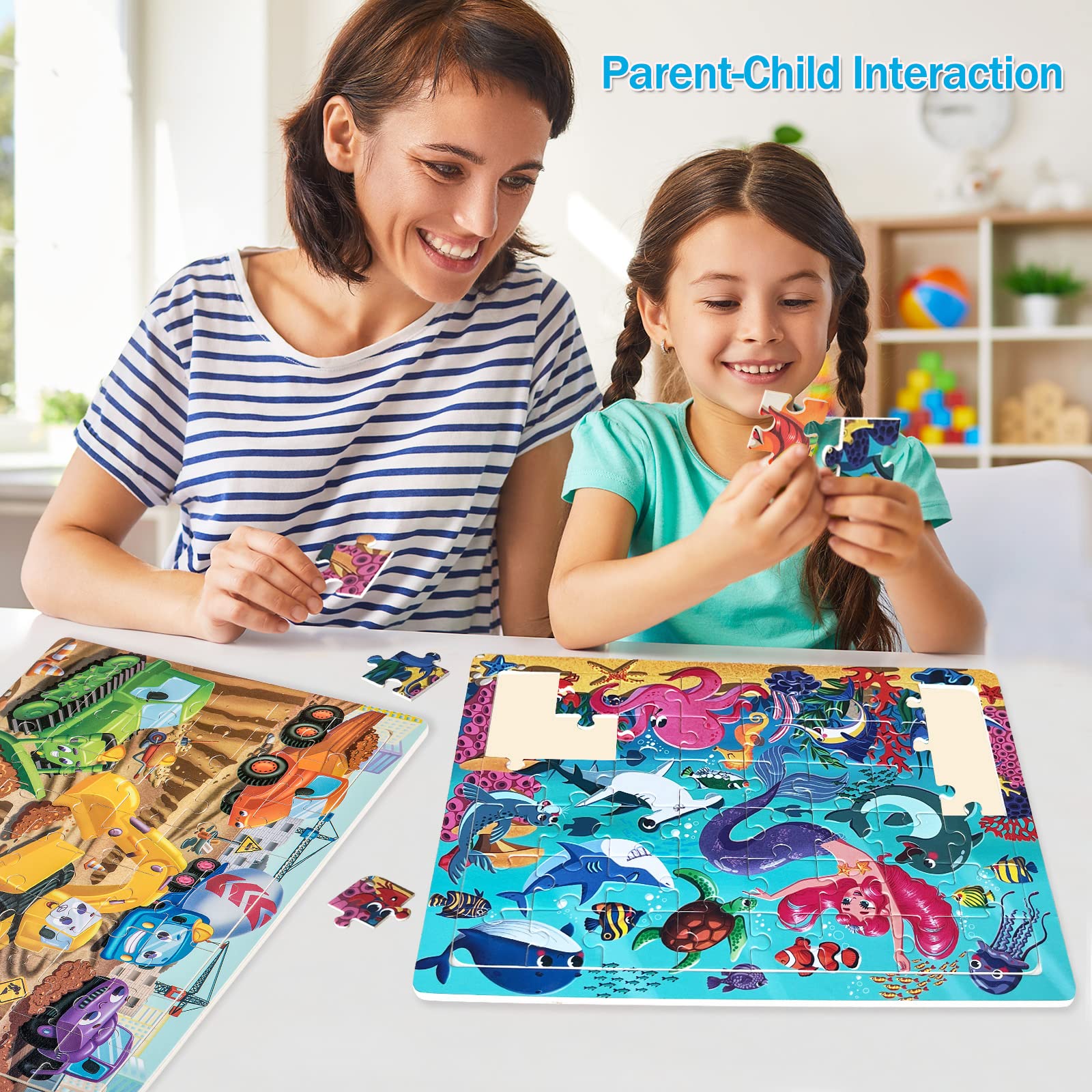 Wooden Puzzles for Kids Ages 4-6-8, 48 Piece Jigsaw Puzzles for Kids 3 4 5 6 7 8 Year Old, Toddler Children Preschool Puzzles Educational Toys for Boys and Girls