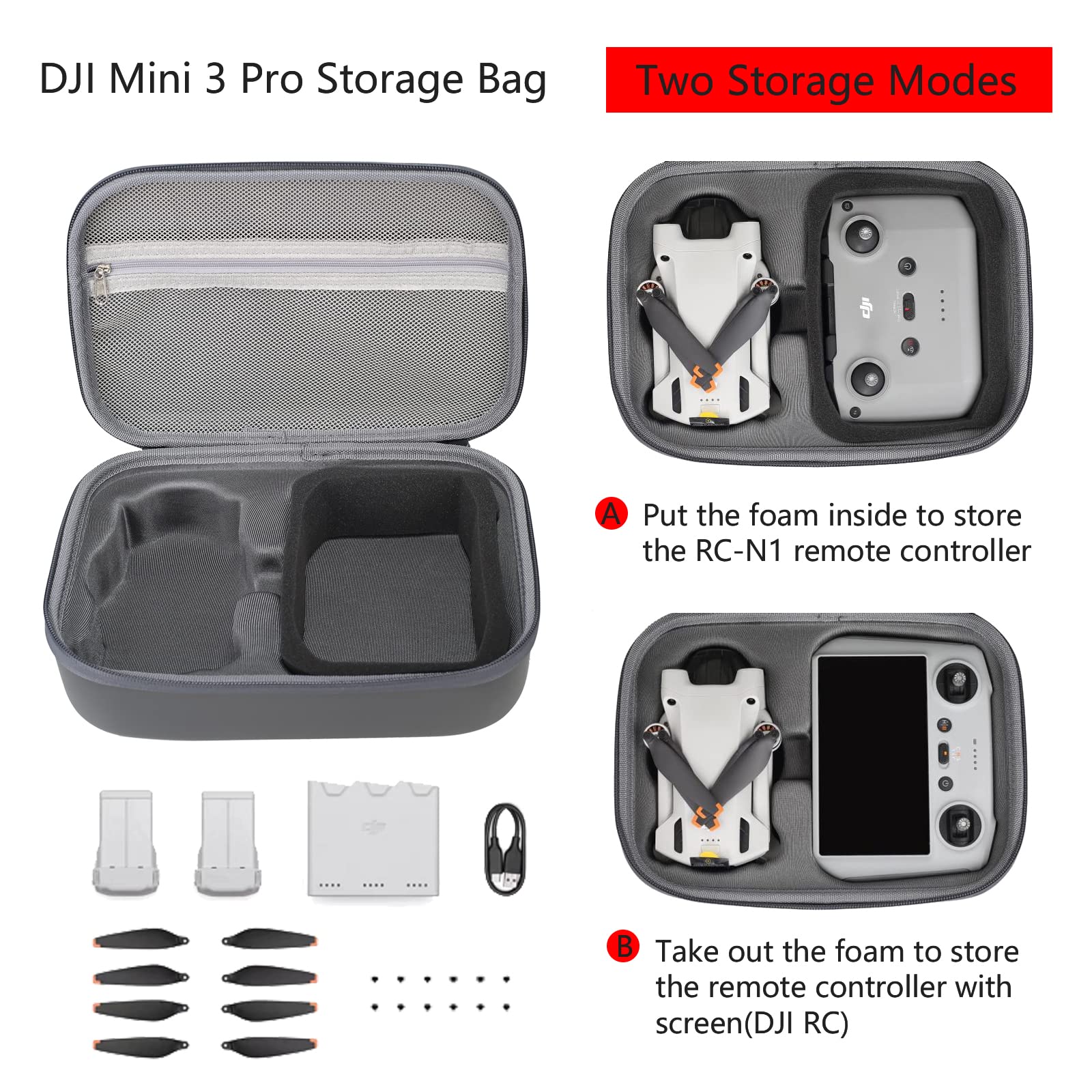 Flyekist Storage Bag for DJI Mini 3/Mini 3 Pro-Newest Mini 3 Pro Drone Case Hard Shell Travel Carrying case Compatible with DJI Mini 3/Mini 3 Pro, DJI RC/DJI RC-N1 and Accessories