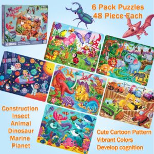 Wooden Puzzles for Kids Ages 4-6-8, 48 Piece Jigsaw Puzzles for Kids 3 4 5 6 7 8 Year Old, Toddler Children Preschool Puzzles Educational Toys for Boys and Girls