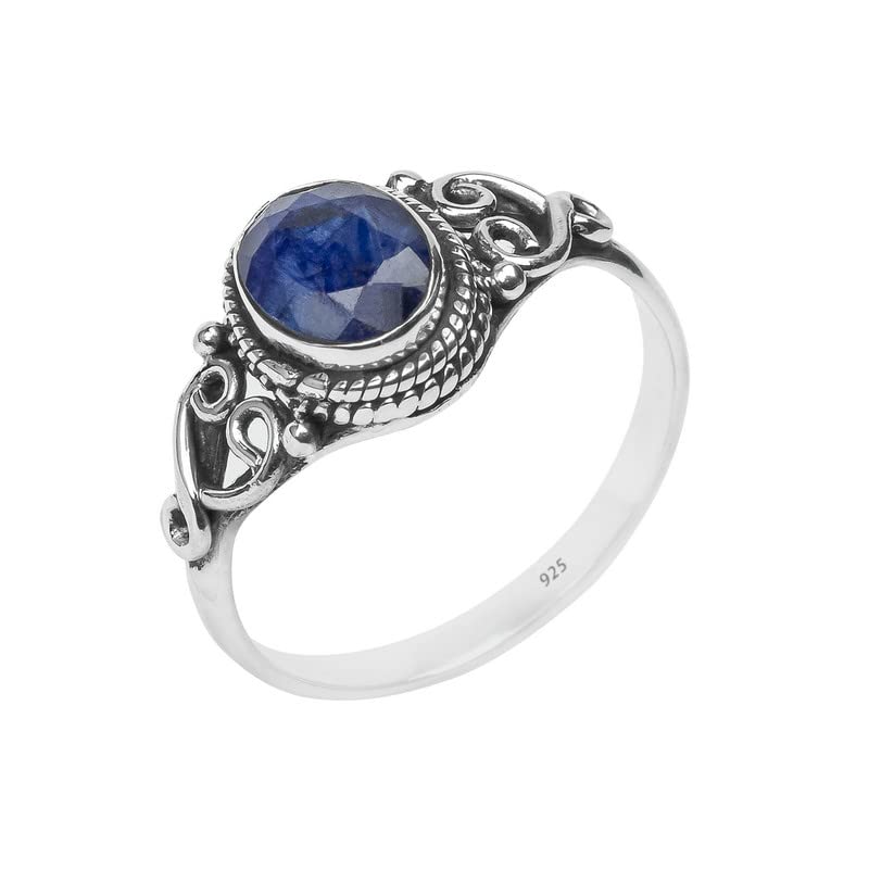 Blue Sapphire Stone Ring 925 Sterling Silver Statement Ring For Women Handmade Rings Gemstone Christmas Promise Ring Size US 10 Gift For Her