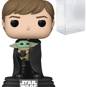 POP Star Wars: The Mandalorian - Luke Skywalker with Grogu Funko Vinyl Figure (Bundled with Compatible Box Protector Case), Multicolor, 3.75 inches