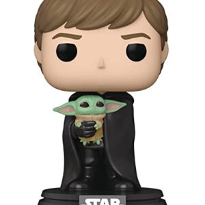 POP Star Wars: The Mandalorian - Luke Skywalker with Grogu Funko Vinyl Figure (Bundled with Compatible Box Protector Case), Multicolor, 3.75 inches