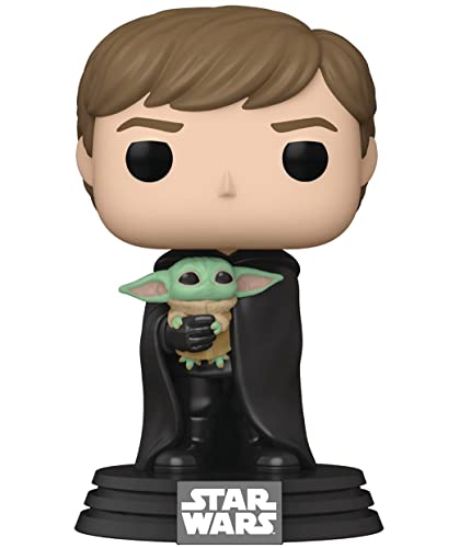 POP Star Wars: The Mandalorian - Luke Skywalker with Grogu Funko Vinyl Figure (Bundled with Compatible Box Protector Case), Multicolor, 3.75 inches