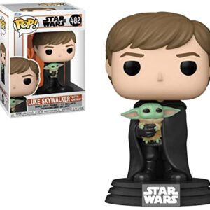 POP Star Wars: The Mandalorian - Luke Skywalker with Grogu Funko Vinyl Figure (Bundled with Compatible Box Protector Case), Multicolor, 3.75 inches