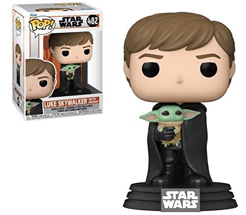 POP Star Wars: The Mandalorian - Luke Skywalker with Grogu Funko Vinyl Figure (Bundled with Compatible Box Protector Case), Multicolor, 3.75 inches