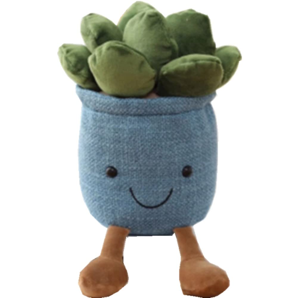 OUKEYI 9.8 inch Succulents Plush Toy, Flower Pot Stuffed Plushie Pillow Decoration, Cute Soft Plants Throw Pillow for Christmas Birthday Gifts (Blue)