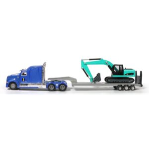 Diecast Toy Model Flatbed Truck w/ Excavator Tractor Metal Construction Vehicle Models Toys for Kids