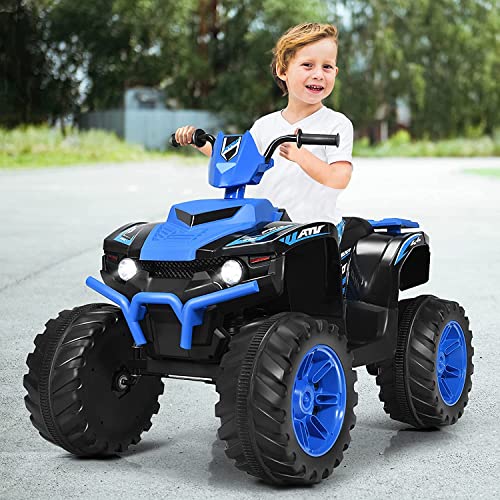 OLAKIDS 12V Kids Ride On ATV, 4 Wheeler Electric Vehicle for Toddlers, Battery Powered Motorized Quad Toy Car for Boys Girls with LED Lights, Music, Horn, High Low Speed, Soft Start (Blue)