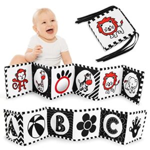 vicloon black and white high contrast baby toys, soft baby book for newborn 0-3-6-12 months, infant tummy time toys, early education sensory toys, visual stimulation folding cloth book for boys girls