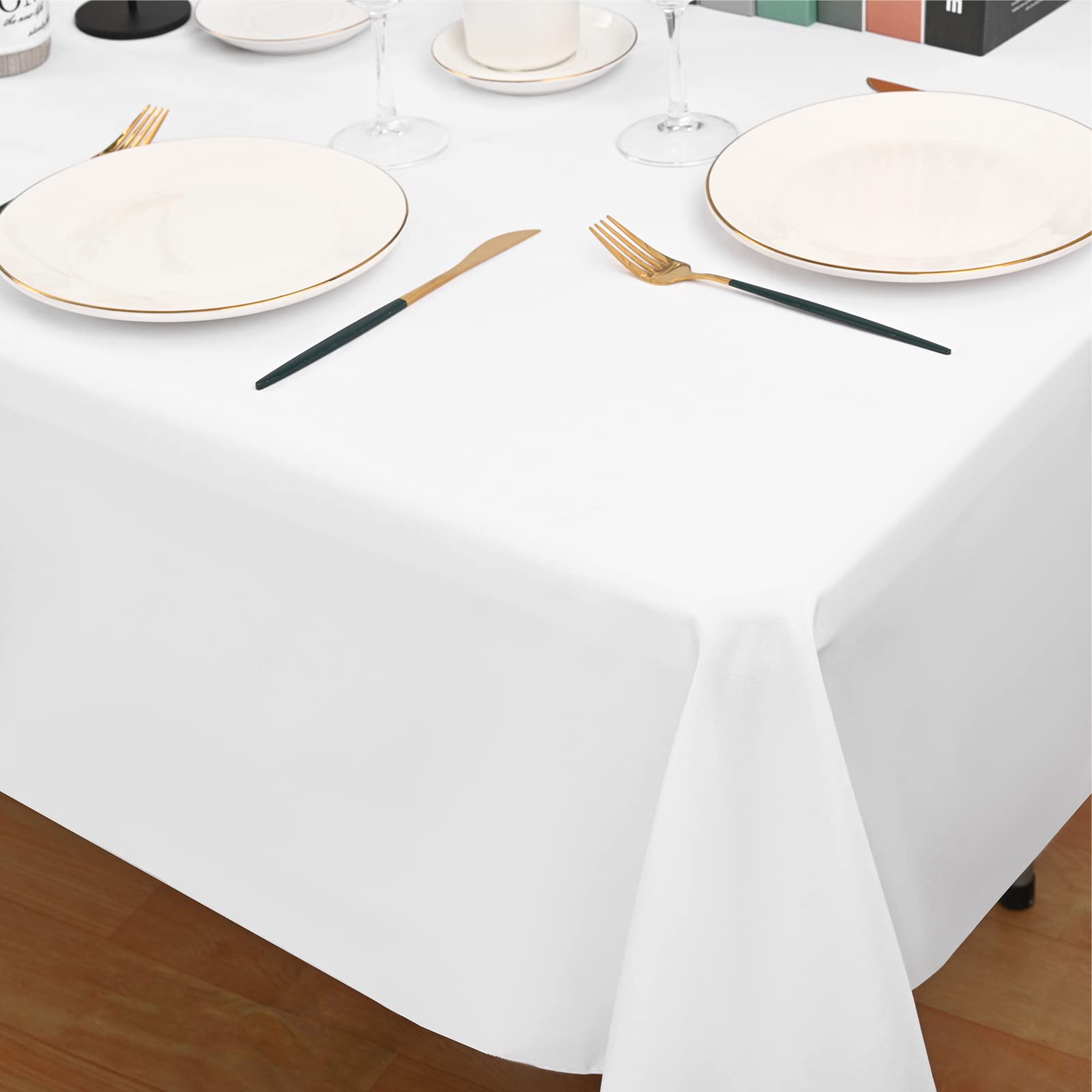 REWOMC 6 Pack Polyester Tablecloth 60 x 102 Inch White Polyester Table Cloth for 6 Foot Rectangle Tables, Stain and Wrinkle Resistant Washable Table Cover for Kitchen Wedding Banquet Restaurant Party