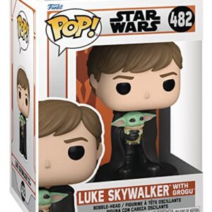 POP Star Wars: The Mandalorian - Luke Skywalker with Grogu Funko Vinyl Figure (Bundled with Compatible Box Protector Case), Multicolor, 3.75 inches