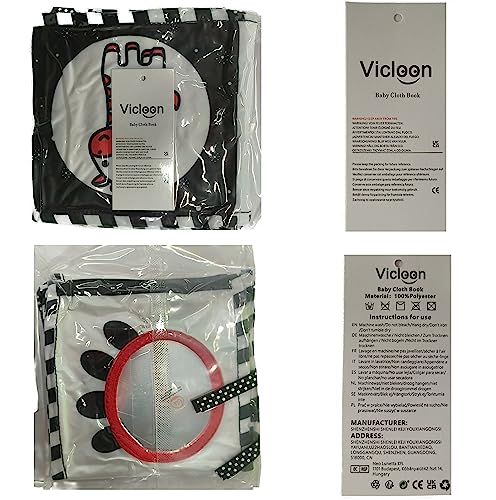 Vicloon Black and White High Contrast Baby Toys, Soft Baby Book for Newborn 0-3-6-12 Months, Infant Tummy Time Toys, Early Education Sensory Toys, Visual Stimulation Folding Cloth Book for Boys Girls