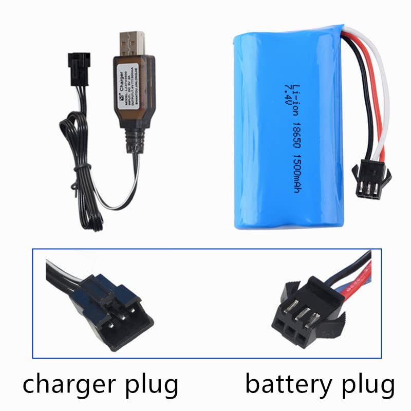 7.4V 1500mAh Li-ion Rechargeable Battery with SM-3P Plug and USB Charger Cable for RC Tank RC Toy